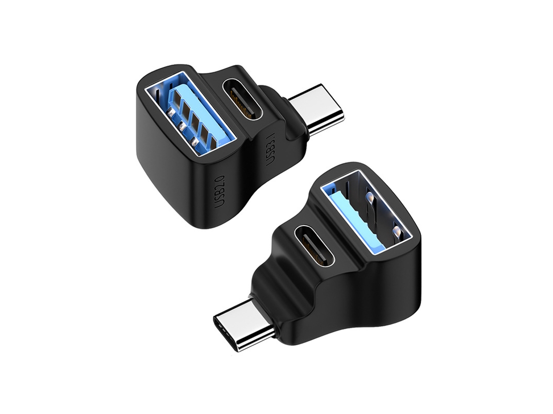 Adaptador USB-C macho para USB-C fêmea + USB-C fêmea com dupla função (par único) suporta uso simultâneo.