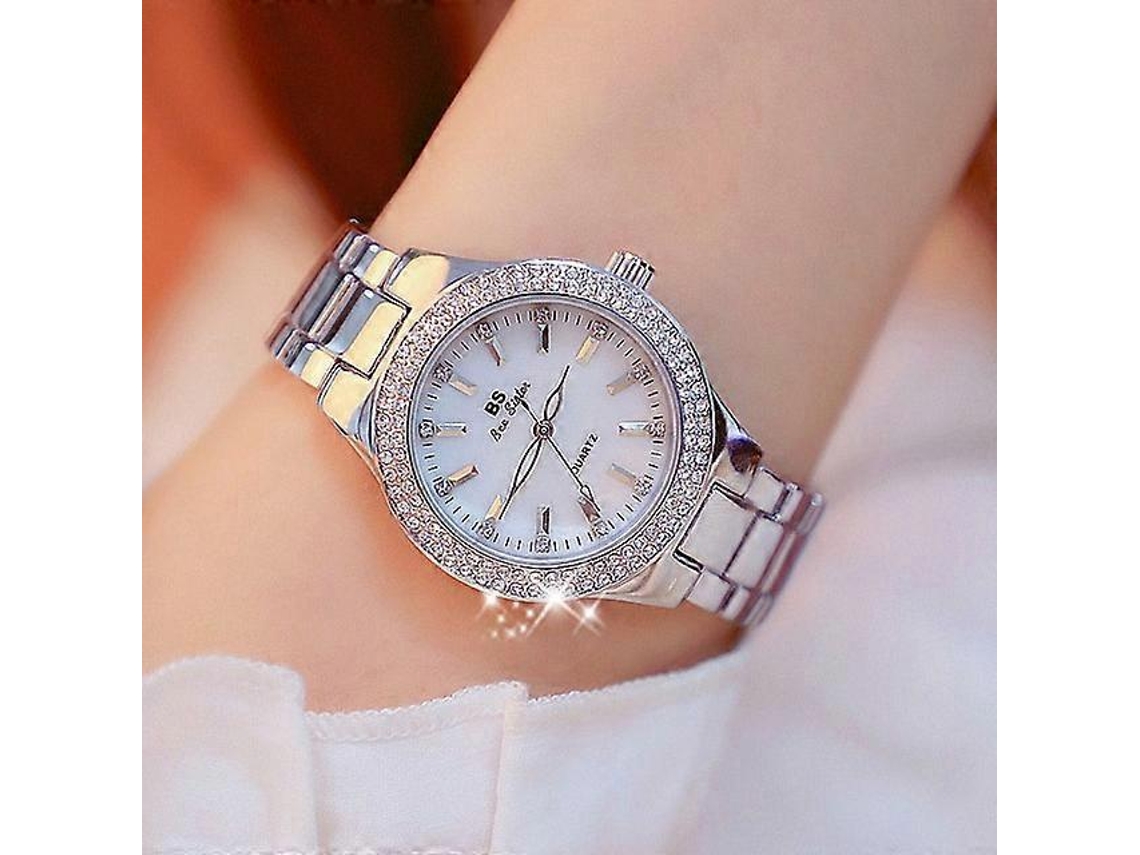Relógio Feminino Bs Bee Sister Fa1258 Com Caixa Redonda, Pulseira De Liga Metálica E Diamantes (dourado Em Intervalos)