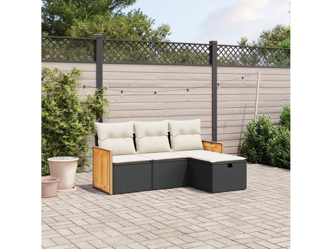 Vidaxl 4 Pcs Conjunto De Sofás Para Jardim C/ Almofadões Vime Pe Preto