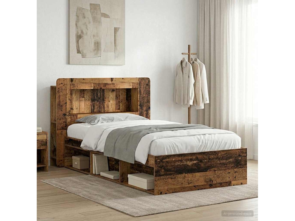 Vidaxl Estrutura De Cama Com Armazenamento Madeira Antiga 100 X 200 Cm