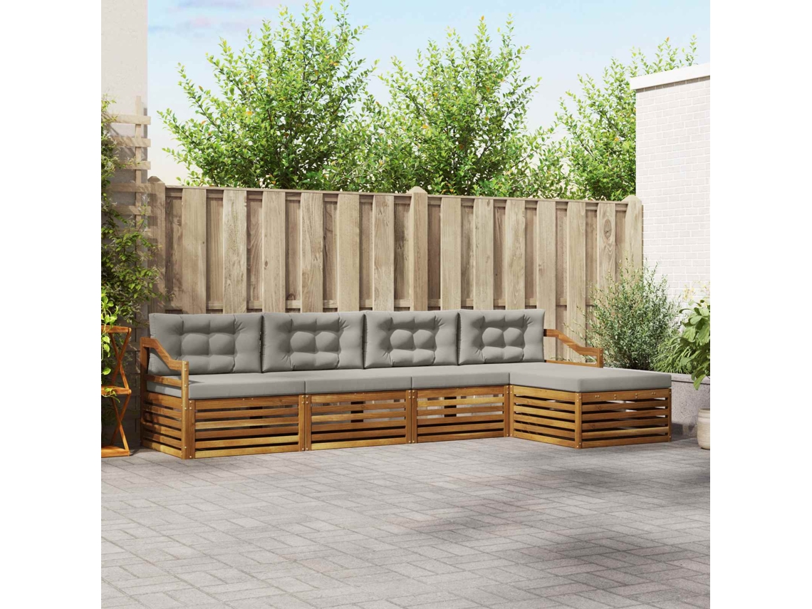 Vidaxl Conjunto De Sofás Para Exterior 5 Pcs Cinza Natural E Claro
