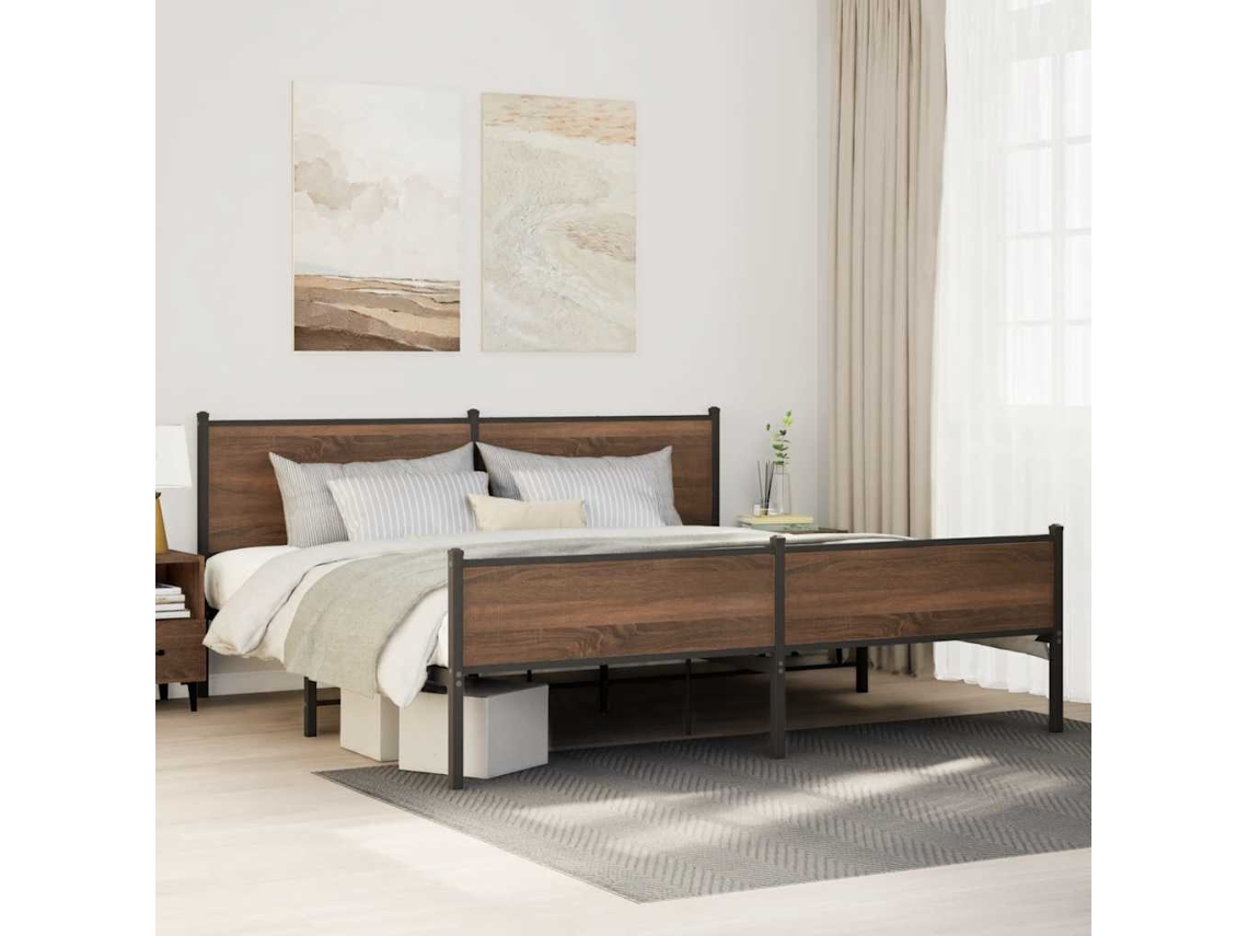 Vidaxl Estrutura Cama Sem Colchão 200x200cm Metal Carvalho Castanho