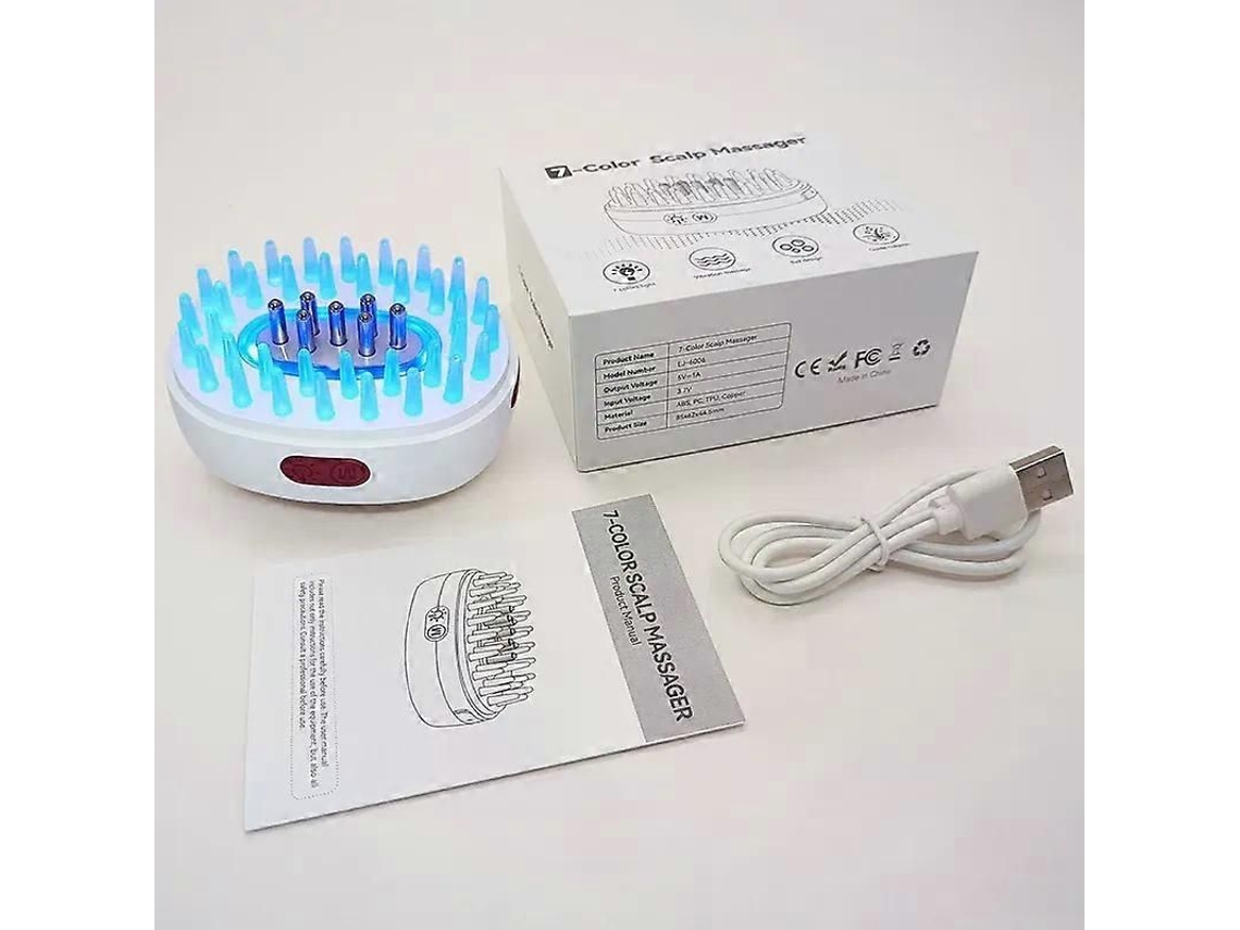 Dispositivo de Crescimento Cabelo Anti Perda Luz Terapia 7 Cores Vibrando Pente Massagem no Couro Ca Beludo com Aplicador Ól GOKOCO