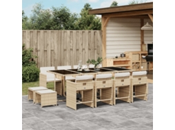 Conjunto 13 Peças Jantar P/ Jardim Com Almofadões Vime Pe Bege Dkd Home Decor