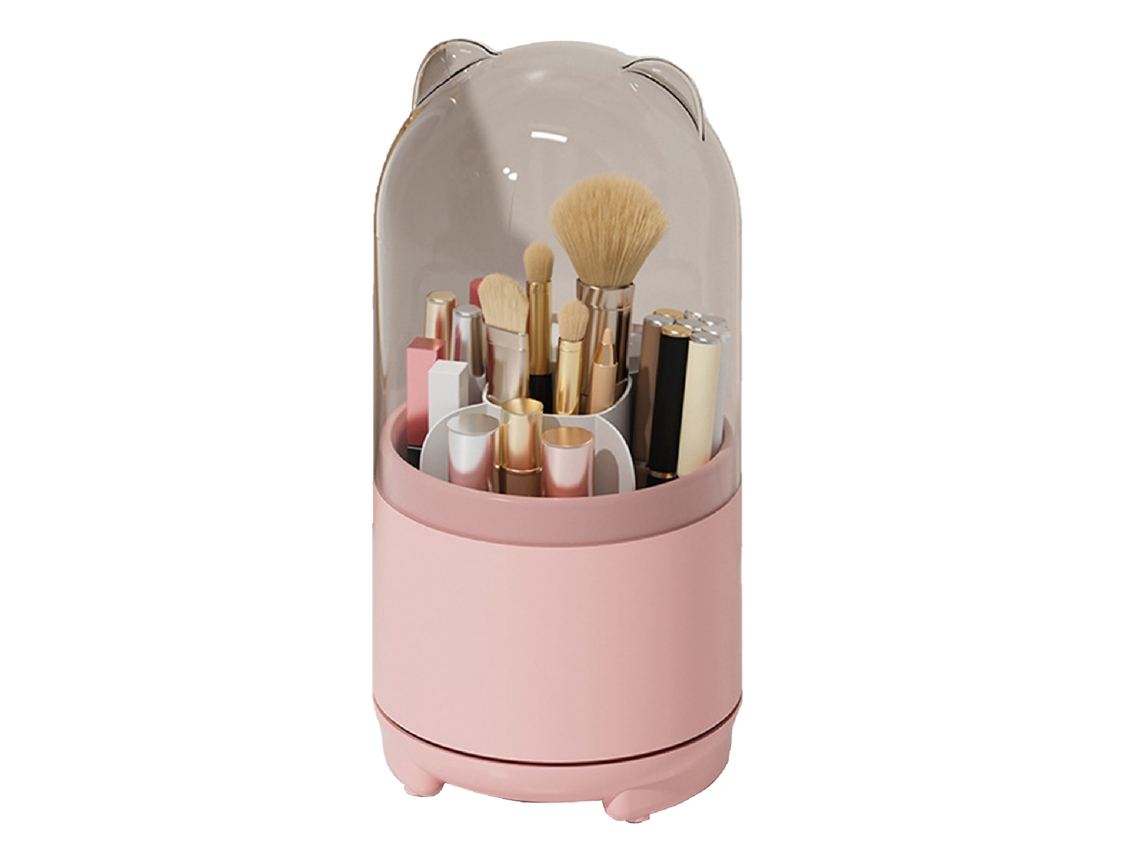 Recipiente de Armazenamento de Pincéis de Maquiagem S/MARCA giratório 360° com capa anti poeira rosa