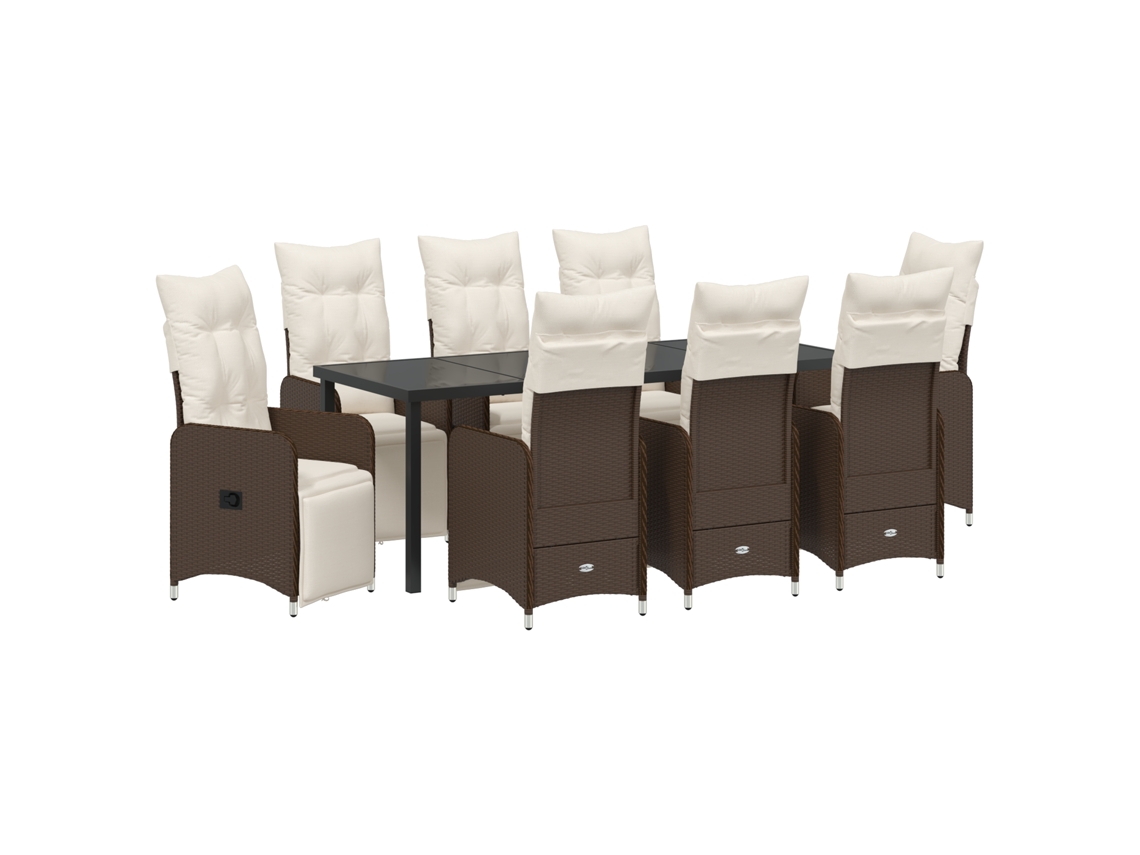 Conjunto 9 Cadeira Com Encosto Ajustável Vidaxl Castanho Vime Pe (200 X 80 X 73 Cm)