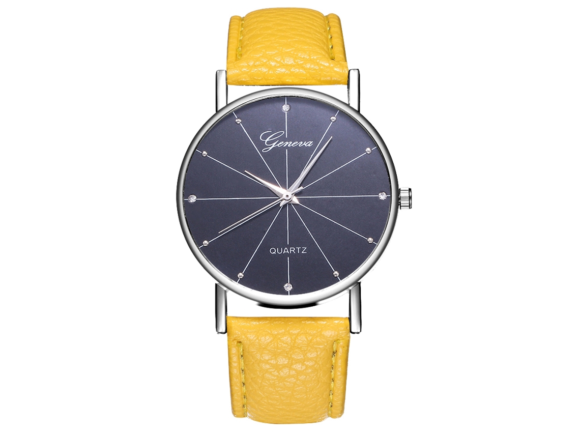 Reloj De Pulsera De Cuero Pu Simple Y Moderno Para Hombre Y Mujer Amarillo