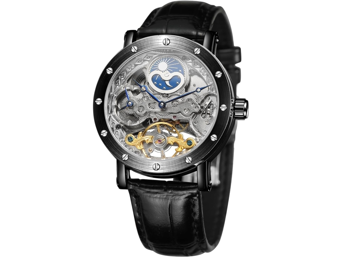 Masculino Design Exclusivo Movimento Automático Estilo Popular Relógio de Esqueleto Genuíno
