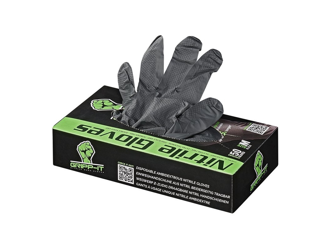 Luvas De Nitrilo Gripp, It Tamanho M, Pretas, Caixa Com 50 Unidades