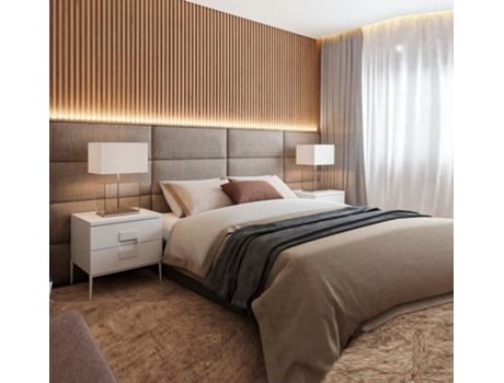 Cama Estofada Com Estrado MARTE 190X140 CM - Bege