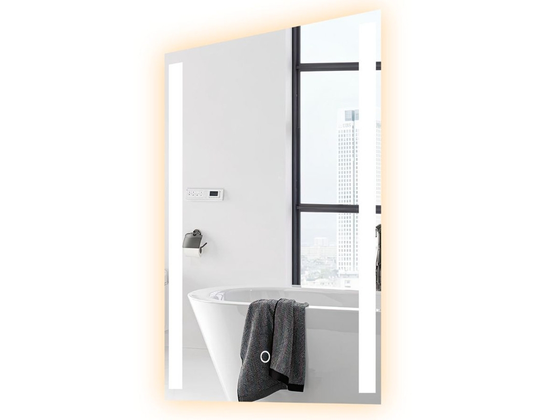 Espelho De Banheiro Mirlux Com Iluminação Led E Aquecimento – Espelho De Parede Retangular – Espelho De Chuveiro Anticondensação – 90x65cm