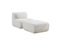 Sofá em L de 2 lugares com puff, tecido em chenille amarelo, espuma densa 32d, antirapante, para sala e pets ORBITRA COMMERCE
