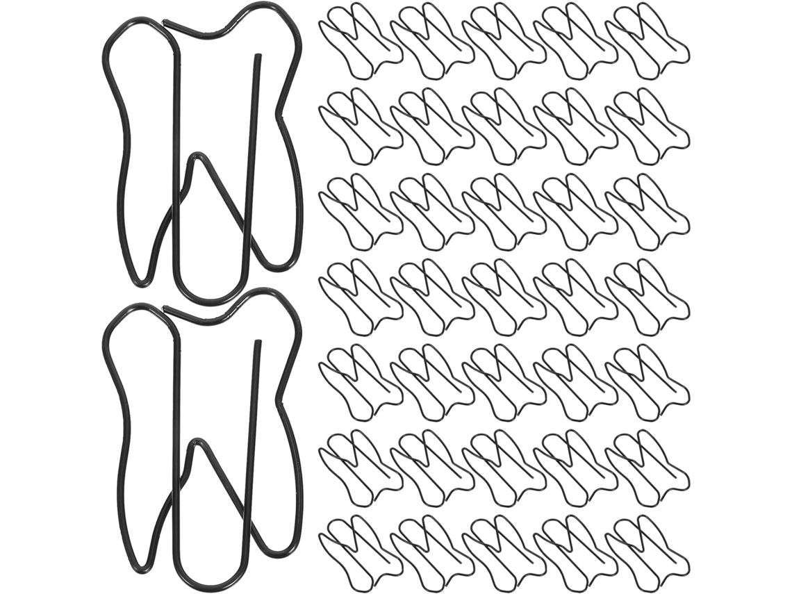 Clipes de papel Homoyoyo 100-Pretos em formato dente para organizar documentos e materiais de escritório.