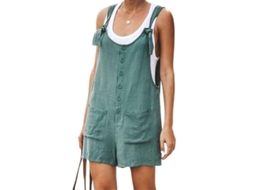 Macacão Curto para Mulheres Plus Size com Bolsa, Gola Careca e Botões, Macacão Casual de Cor Solida 4xl Cor Menta