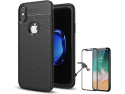 Capa e Película iPhone X PHONESHIELD Rugged Leather / Flexguard Full Preto