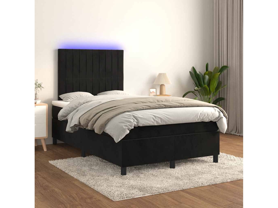 Vidaxl Cama Box Spring C/ Colchão/led 120x200 Cm Veludo Preto