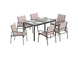 Conjunto De Mesa E Cadeiras De Jardim De 7 Peças Com Com Efeito Madeira E 6 Com Assento Respirável Caqui