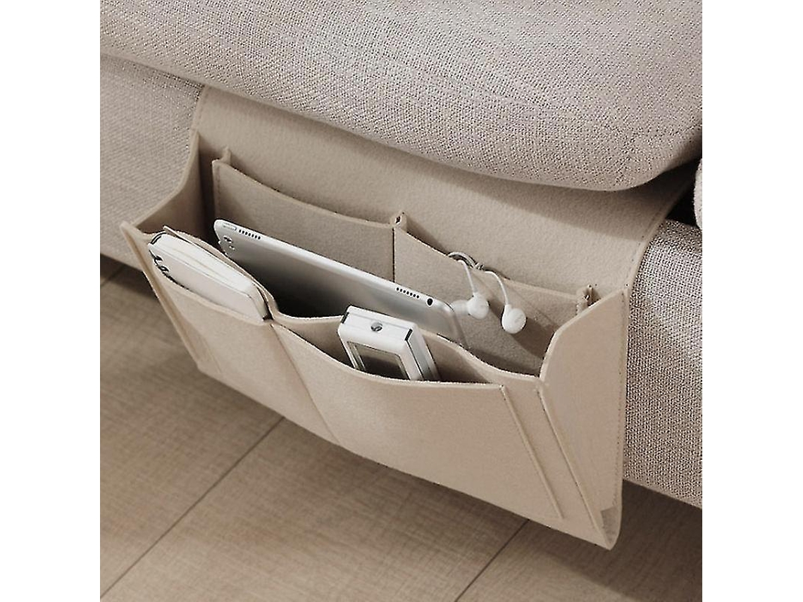 Bolsa organizadora de feltro Slowmoose com bolsas, organizador portátil para pendurar na cama e no sofá, bege