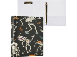 Conjunto de 1 1/2 Pastas 3 Argolas, 2,5 Cm, com Capa Bolso para Estudantes, 200 Folhas, Esqueleto Dançante, Fe
