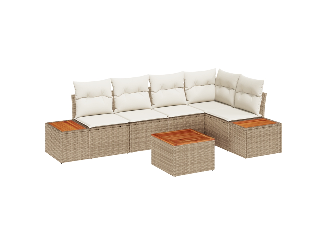 Conjunto 6 Conjunto De Sofás Para Exterior Vidaxl Bege Vime Pe (55 X 55 X 37 Cm)