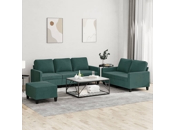 Vidaxl 3 Pcs Conjunto De Sofás Com Almofadões Veludo Verde-escuro