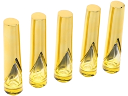 Conjunto de 5 frascos de vidro recarregáveis de 13ml com tampa dourada inclinada.
