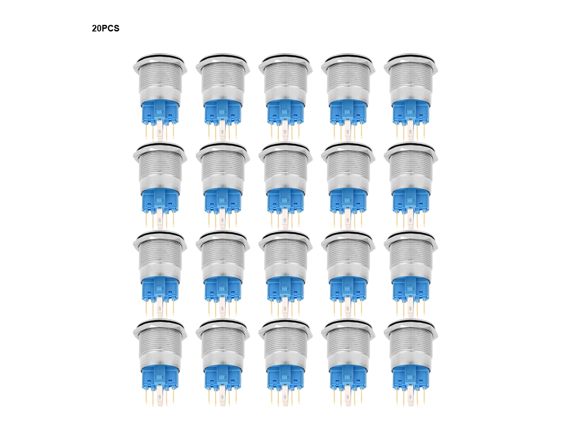 Interruptor Botão Aço Inoxidável Azul 22mm 20pcs Sunflare
