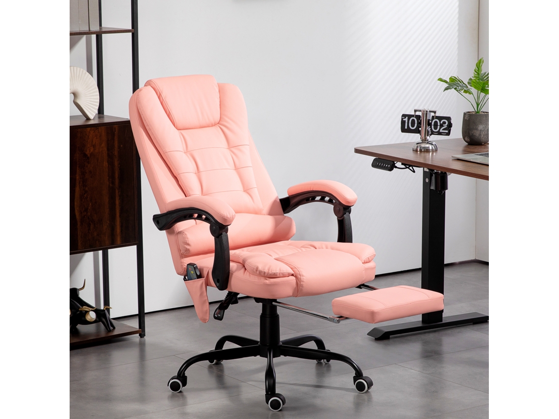 Cadeira De Massagem Com 7 Pontos De Massagem Reclinável Com Apoio Para Os Pés E Controlo Remoto 67x67x111-121 Cm Rosa