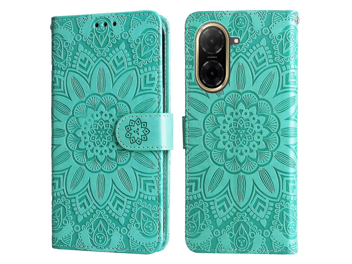 Capa De Couro Com Estampa De Girassol Para Xiaomi Redmi A5 Nfc (173,4579,358,45 Mm) - Verde