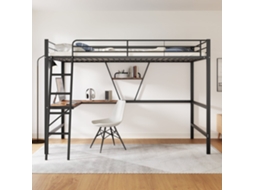 Beliche 90x200cm metálico com escrivaninha em L, prateleira, guarda corpo seguro, para crianças, adolescentes, adultos, preto KOMHTOM