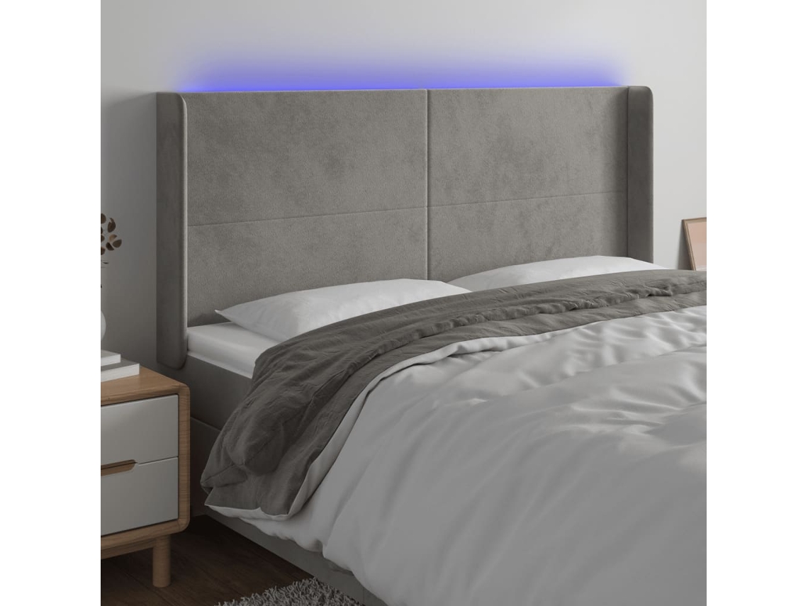 Cabecero de terciopelo con luces LED 163x16x118/128cm Gris Claro