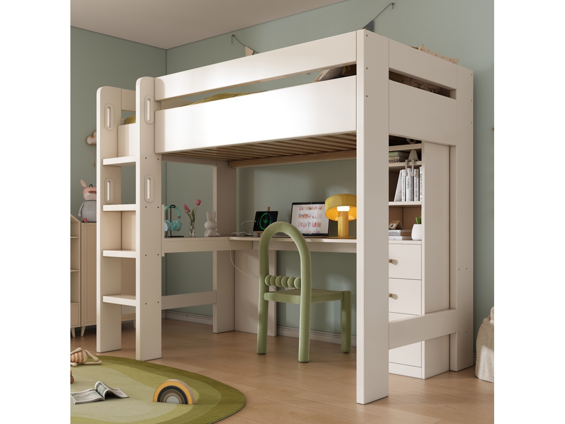Cama Kinderbett 90x200cm Branco Com Escrivaninha Gavetas Usb/type-c