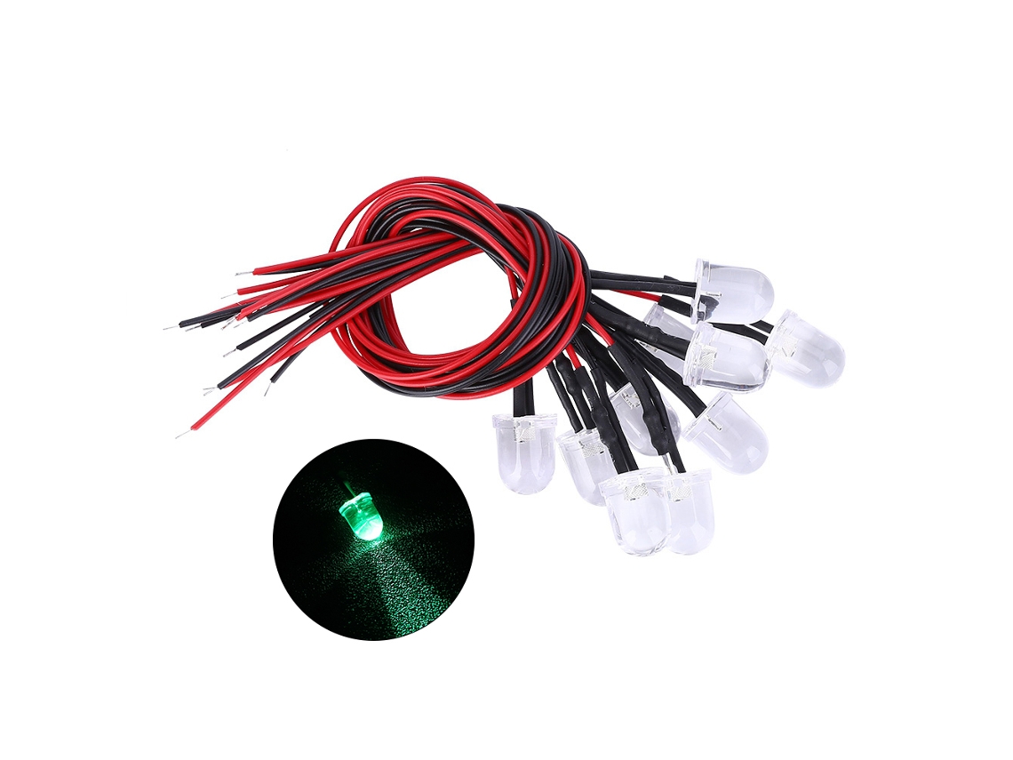 Laxiscreed Pack De 50 Leds Verdes 12v Pré-wireados Com Cabeça De 10mm Para Iluminação Eficiente
