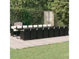 17 Pcs Conjunto De Jantar P/ Jardim C/ Almofadões Vime Pe Preto Dkd Home Decor