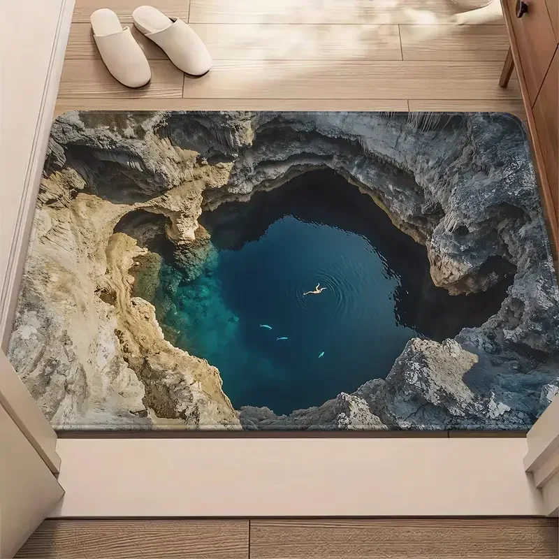 Tapete De Entrada Com Ilusão 3d De Abismo Para Banheiro E Cozinha Com Efeito De Perfuração Visual (estilo 5, 50x80cm).