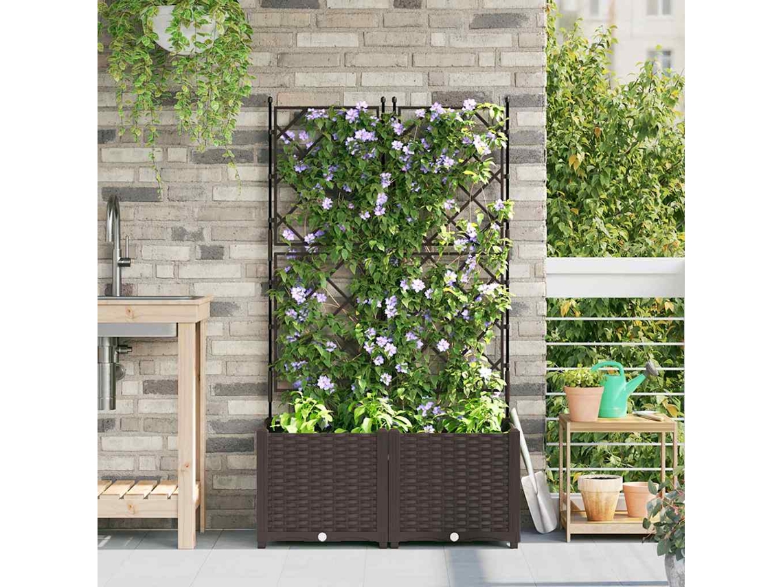 Conjunto 2 Vaso De Jardim Vidaxl Castanho Polipropileno (80 X 40 X 143 Cm)