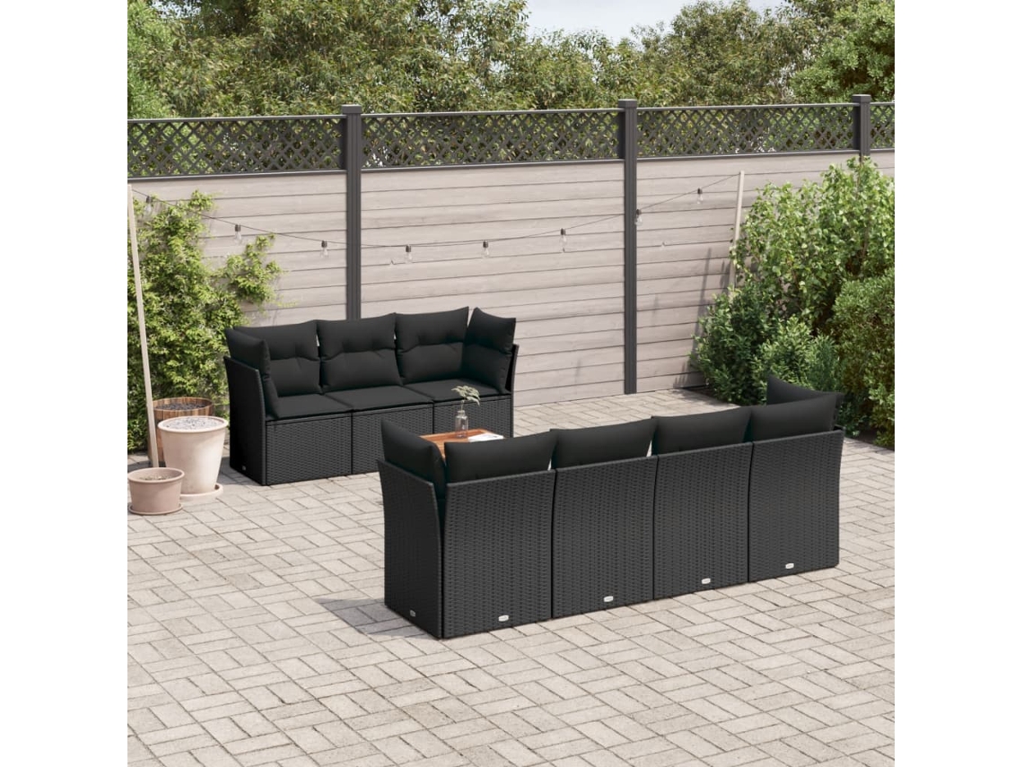 Conjunto de 8 Sofás de Jardim com Almofadas Vime Pe Preto Dkd Home Decor