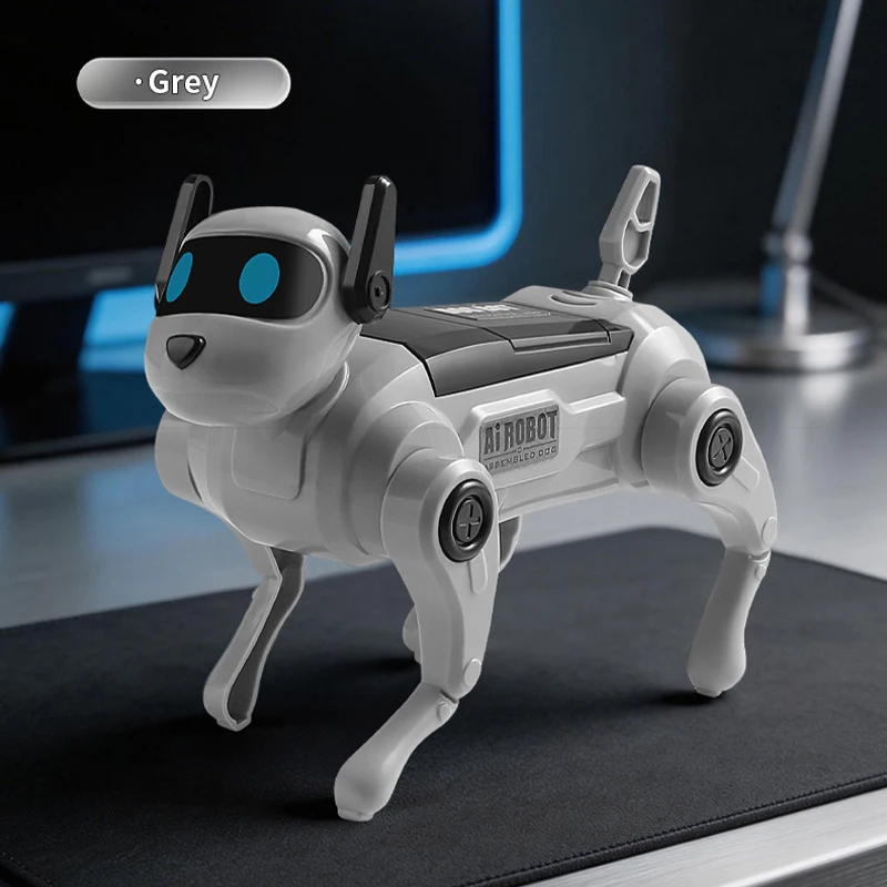 Cachorro Elétrico Faça Você Mesmo, Controlado por Voz, Cachorro Mecânico Dançante, Brinquedo Educativo MDUG (cinza)