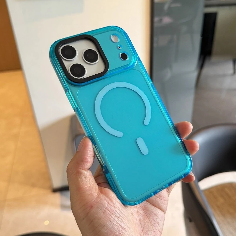 Capa Magnética De Tpu Macio Para Iphone 17 Pro (azul Transparente), Transparente E Resistente A Impactos.