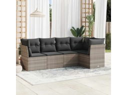 Vidaxl 5 Pcs Conj. Sofás Jardim C/ Almofadões Vime Pe Cinzento-claro