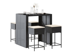 Vidaxl 5 Pcs Conjunto De Bar P/ Jardim C/ Almofadões Vime Pe Preto