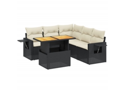 Conjunto 6 Sofás de Jardim com Almofadões VIDAXL Vime Pe Preto