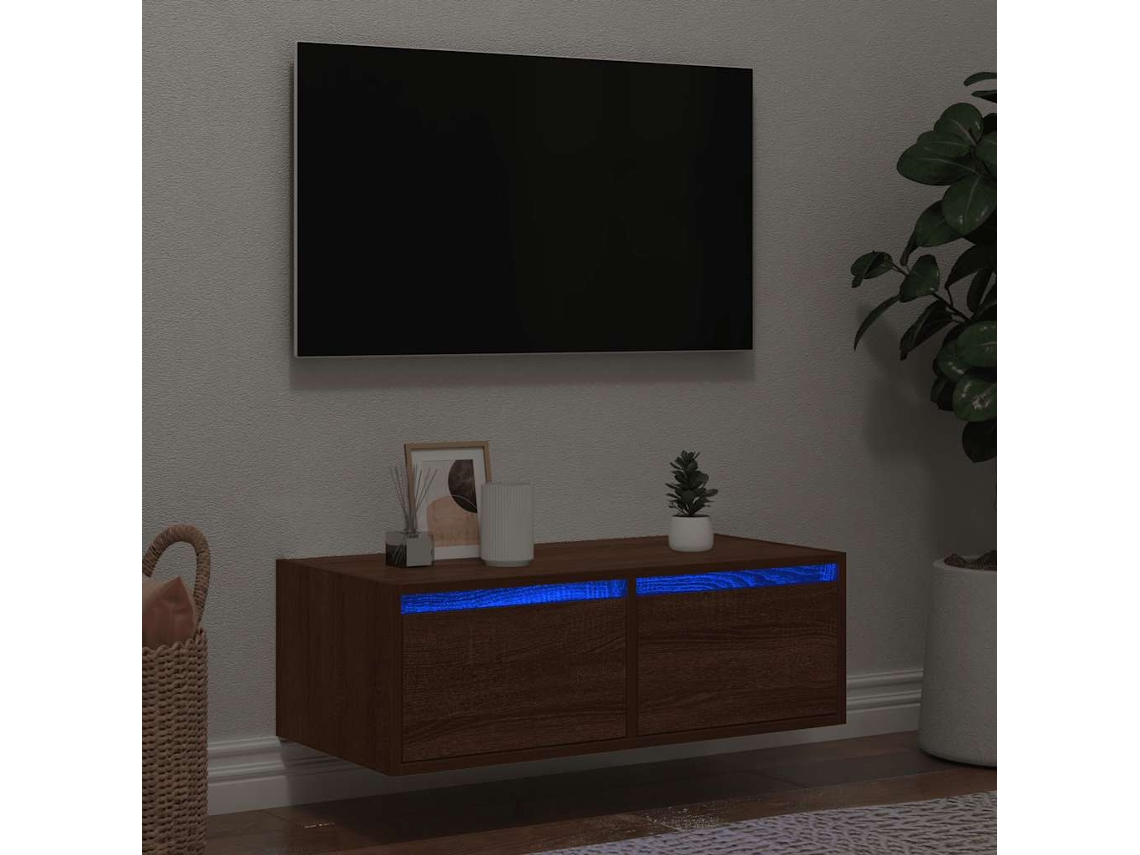 Vidaxl Móvel De Tv Com Luzes Led 75x35,5x25 Cm Cor Carvalho Castanho
