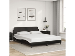 Estrutura Cama C/ Cabeceira 160x200cm Couro Artif. Preto/branco