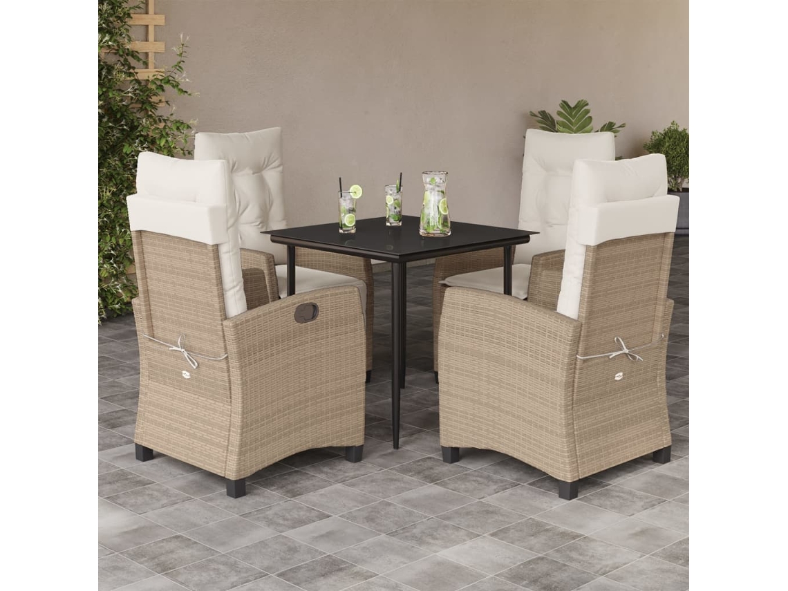 5 Pcs Conjunto De Jantar P/ Jardim Com Almofadões Vime Pe Bege Dkd Home Decor