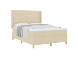 Maison Exclusive - Cama Box Com Colchão Com Cabeceira Creme 140 X 190 Cm Tecido