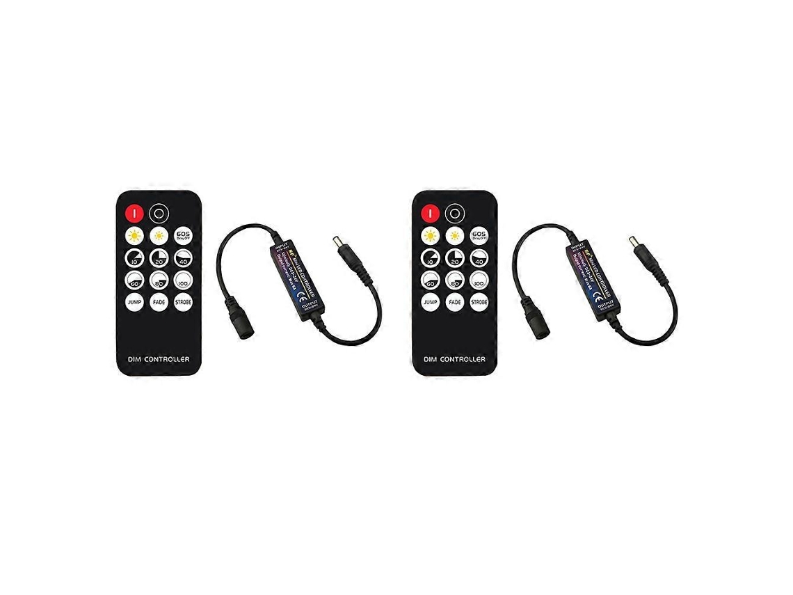 2 controles remotos RF para dimmer de LED, DC5V-24V, ajuste de brilho, interruptor dimerizável de 14 teclas com conector para LED Fita.