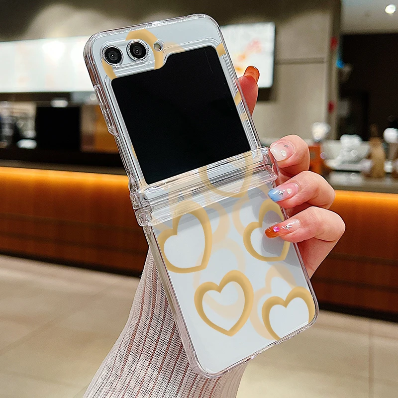 (a693) Galaxy Z Flip4) Capa Rígida Dobrável Transparente Com Estampa De Coração Vazado Para Celular Samsung