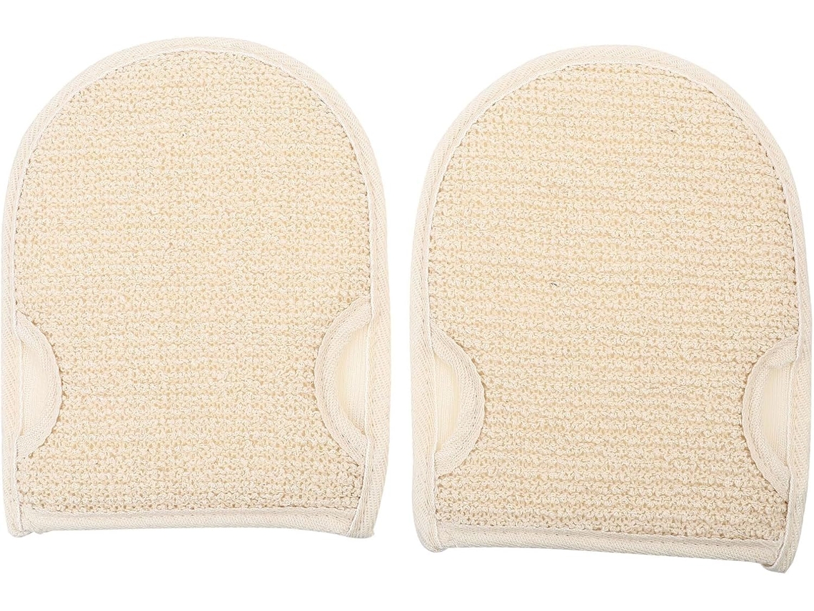 Conjunto de 2 acessórios esfoliantes para banheiro, com algodão e fibras respiráveis, de secagem rápida.