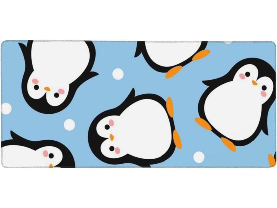 Mousepad Grande para Computador com Estampa de Pinguim Fofinho Inverno, Base Borracha Antiderrapante, 40 X 90